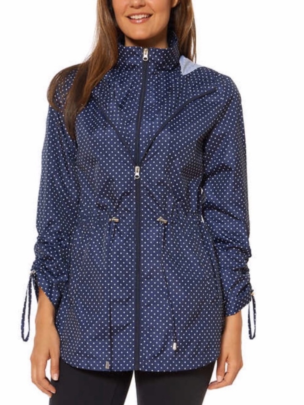 Jones New York Navy and White Polka Dot Packable Utility Jacket
